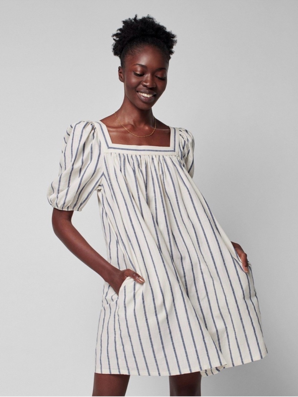 FAHERTY Phoenix Mini Dress in Navy Elroy Stripe, Medium